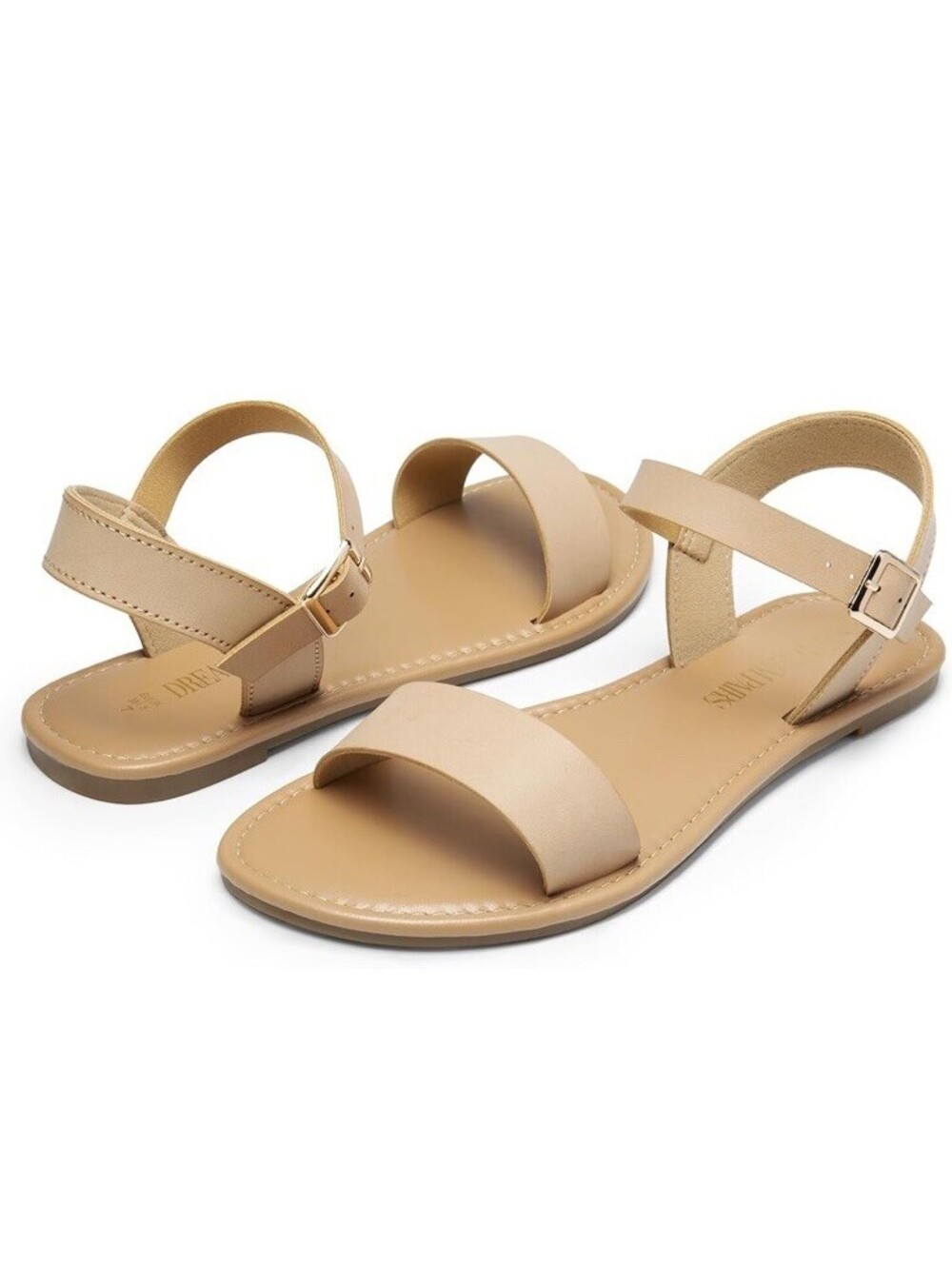 DREAM PAIRS Women's Ankle Strap Flat Sandals Open Toes Sz 11 Nude Good Condition